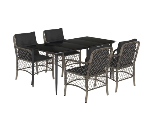 Set comedor de jardín 5 piezas con cojines ratán sintético gris