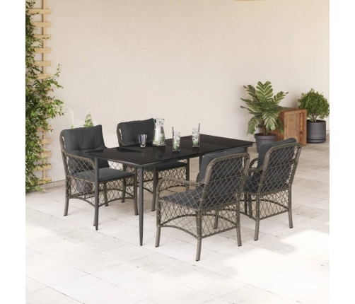 Set comedor de jardín 5 piezas con cojines ratán sintético gris