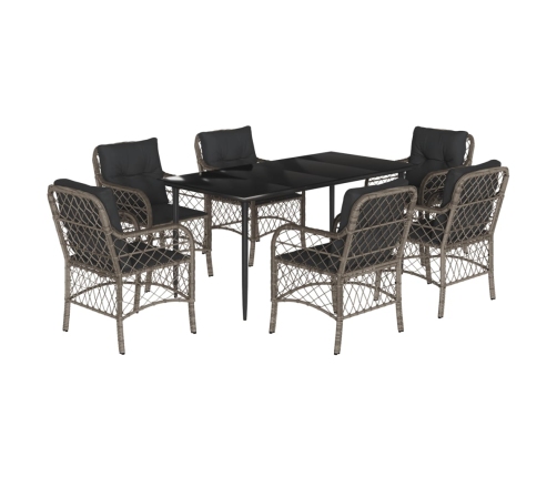 Set comedor jardín 7 pzas y cojines ratán sintético gris