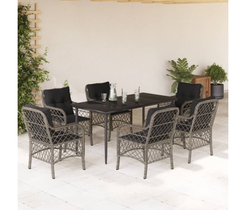 Set comedor jardín 7 pzas y cojines ratán sintético gris