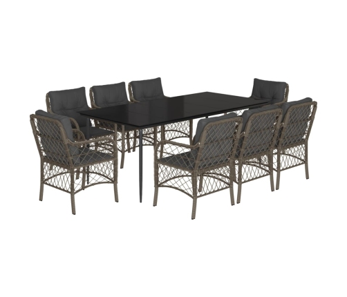 Set comedor jardín 9 pzas y cojines ratán sintético gris