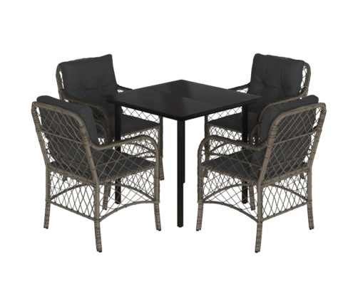 Set comedor de jardín 5 piezas con cojines ratán sintético gris