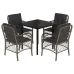 Set comedor de jardín 5 piezas con cojines ratán sintético gris