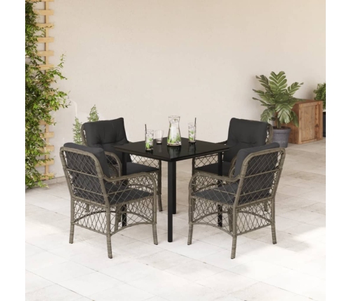Set comedor de jardín 5 piezas con cojines ratán sintético gris