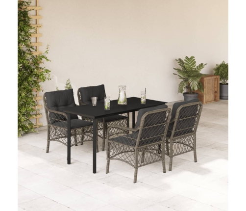 Set comedor de jardín 5 piezas con cojines ratán sintético gris