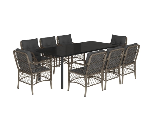 Set comedor jardín 9 pzas y cojines ratán sintético gris