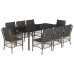 Set comedor jardín 9 pzas y cojines ratán sintético gris