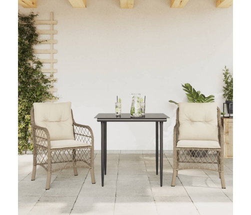 Sillas y mesita de jardín 3 piezas ratán sintético cojín beige