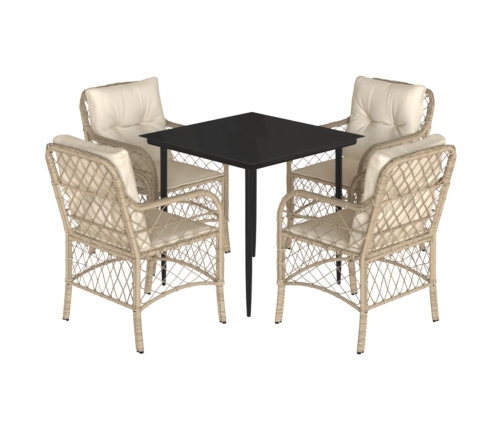 Set comedor de jardín 5 pzas con cojines ratán sintético beige