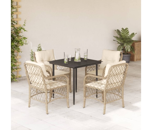 Set comedor de jardín 5 pzas con cojines ratán sintético beige
