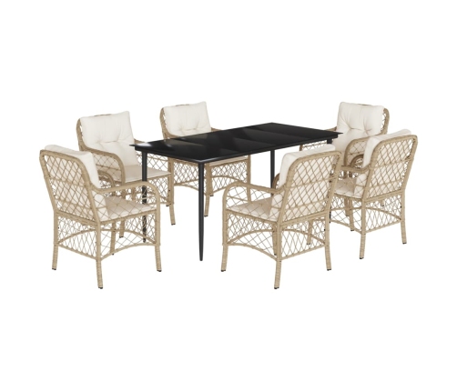 Set comedor de jardín 7 pzas con cojines ratán sintético beige