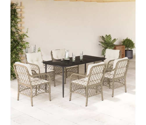 Set comedor de jardín 7 pzas con cojines ratán sintético beige