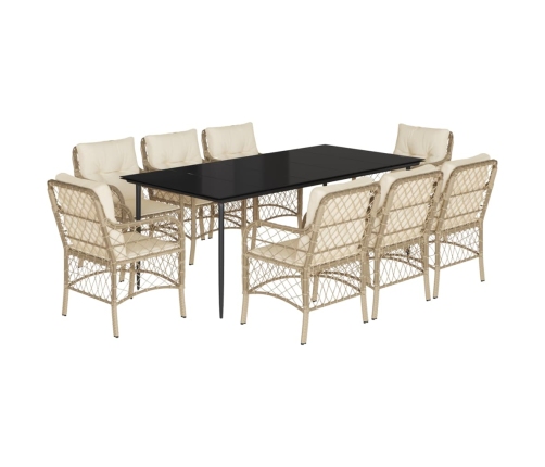 Set comedor de jardín 9 pzas con cojines ratán sintético beige