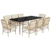 Set comedor de jardín 9 pzas con cojines ratán sintético beige