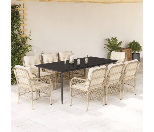 Set comedor de jardín 9 pzas con cojines ratán sintético beige