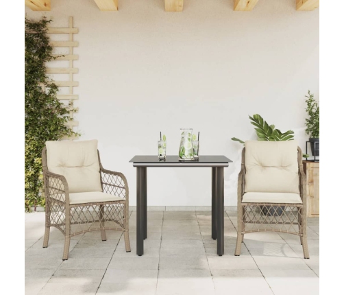 Sillas y mesita de jardín 3 piezas ratán sintético cojín beige