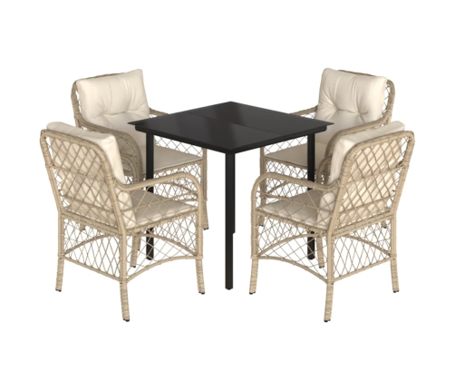 Set comedor de jardín 5 pzas con cojines ratán sintético beige