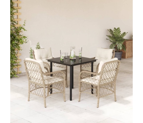 Set comedor de jardín 5 pzas con cojines ratán sintético beige