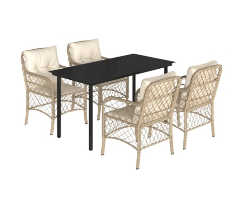 Set comedor de jardín 5 pzas con cojines ratán sintético beige