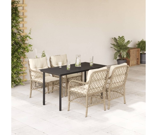 Set comedor de jardín 5 pzas con cojines ratán sintético beige