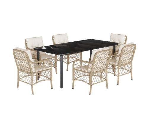 Set comedor de jardín 7 pzas con cojines ratán sintético beige