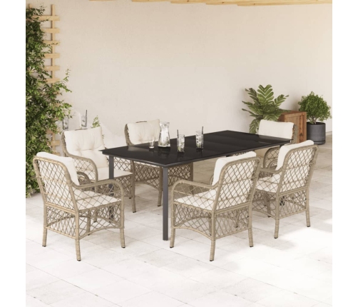 Set comedor de jardín 7 pzas con cojines ratán sintético beige