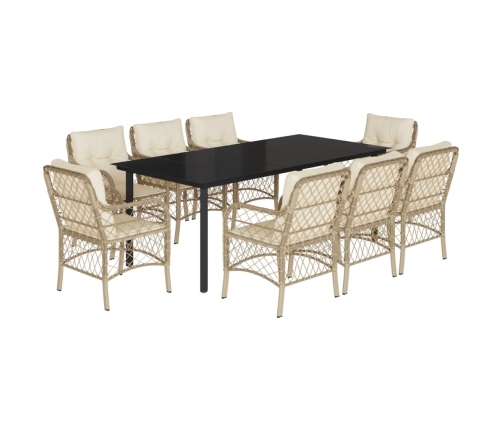 Set comedor de jardín 9 pzas con cojines ratán sintético beige