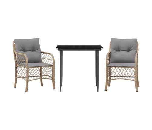Sillas y mesita de jardín 3 piezas ratán sintético cojín beige