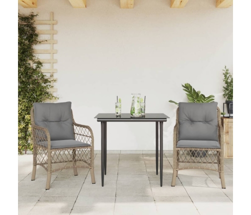 Sillas y mesita de jardín 3 piezas ratán sintético cojín beige