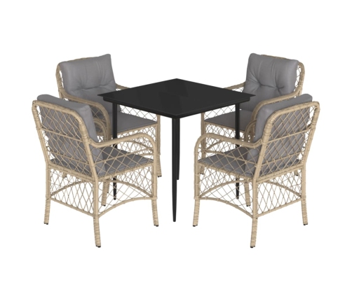 Set comedor de jardín 5 pzas con cojines ratán sintético beige