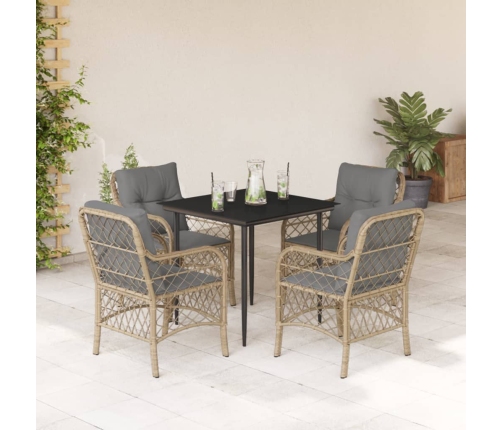 Set comedor de jardín 5 pzas con cojines ratán sintético beige
