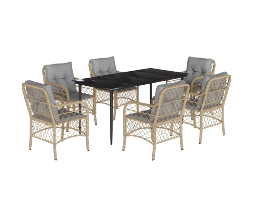 Set comedor de jardín 7 pzas con cojines ratán sintético beige