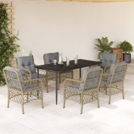 Set comedor de jardín 7 pzas con cojines ratán sintético beige