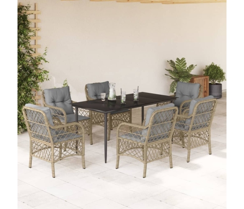 Set comedor de jardín 7 pzas con cojines ratán sintético beige