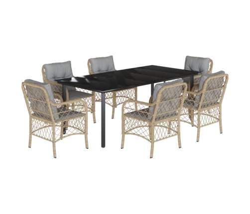 Set comedor de jardín 7 pzas con cojines ratán sintético beige