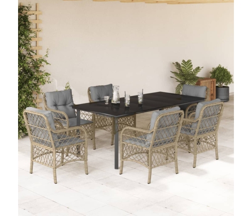 Set comedor de jardín 7 pzas con cojines ratán sintético beige