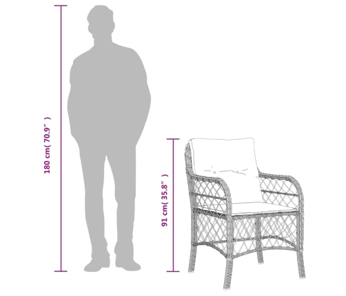 Set comedor de jardín 9 pzas con cojines ratán sintético beige