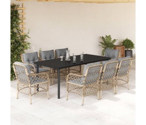 Set comedor de jardín 9 pzas con cojines ratán sintético beige