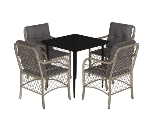 Set comedor de jardín 5 pzas cojines ratán sintético gris claro
