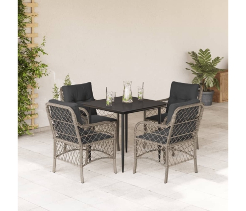 Set comedor de jardín 5 pzas cojines ratán sintético gris claro
