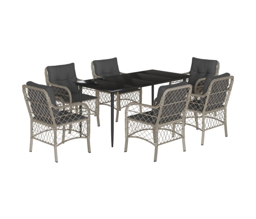Set comedor jardín 7 pzas y cojines ratán sintético gris claro