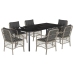 Set comedor jardín 7 pzas y cojines ratán sintético gris claro