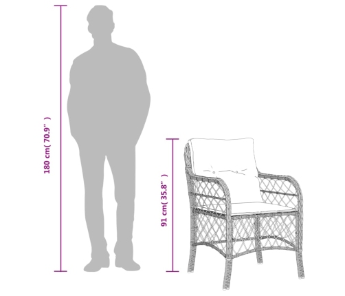 Set comedor jardín 7 pzas y cojines ratán sintético gris claro