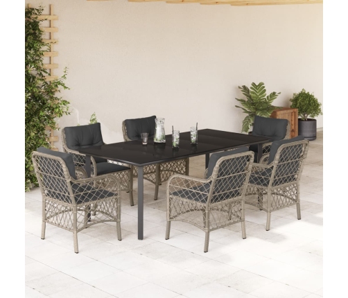 Set comedor jardín 7 pzas y cojines ratán sintético gris claro