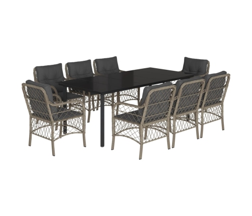 Set comedor de jardín 9 pzas cojines ratán sintético gris claro