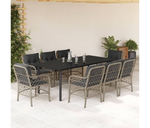 Set comedor de jardín 9 pzas cojines ratán sintético gris claro