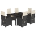 Set de comedor de jardín 7 pzas y cojines ratán sintético negro