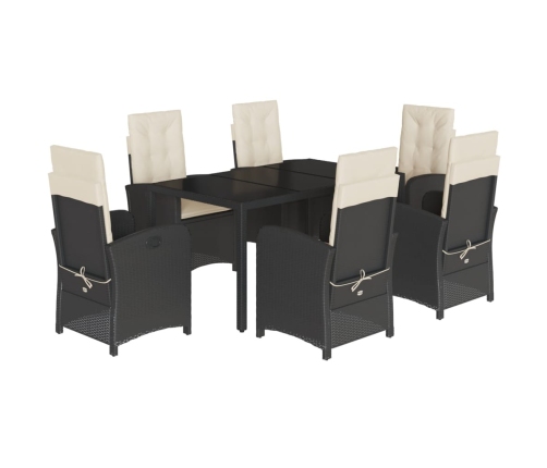 Set de comedor de jardín 7 pzas y cojines ratán sintético negro