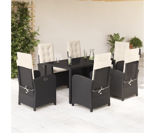 Set de comedor de jardín 7 pzas y cojines ratán sintético negro