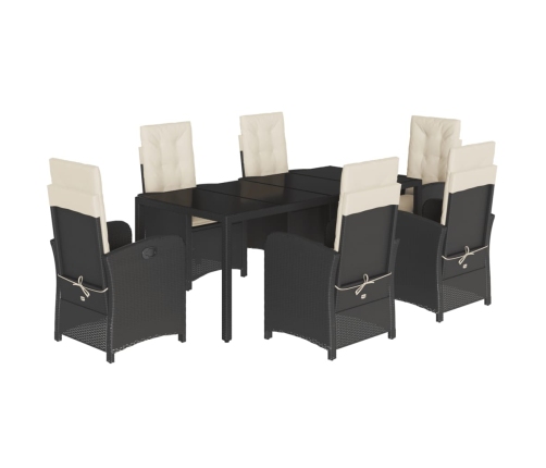 Set de comedor de jardín 7 pzas y cojines ratán sintético negro